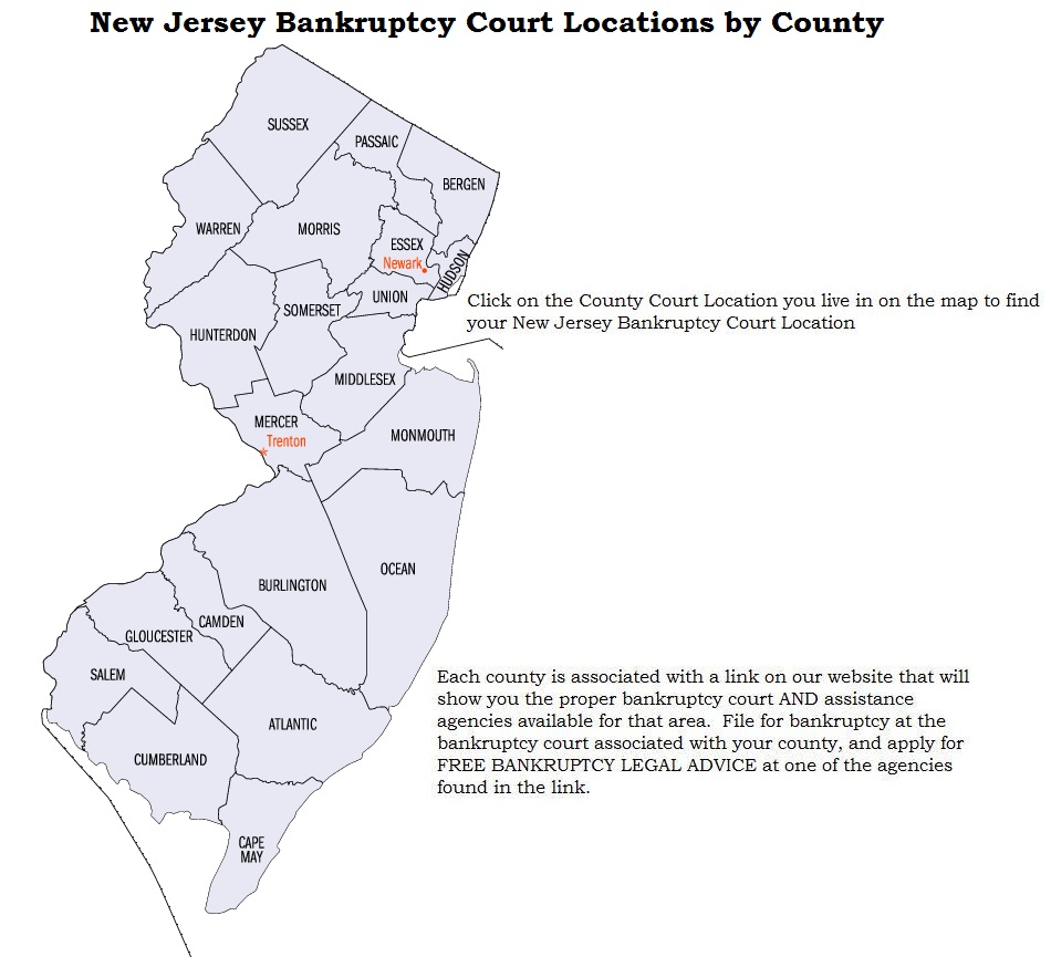 Find out which New Jersey bankruptcy court is assigned to which County with EZBankruptcyForms.com.